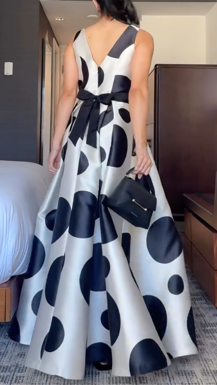 Black & White Polka Dot Satin Gown