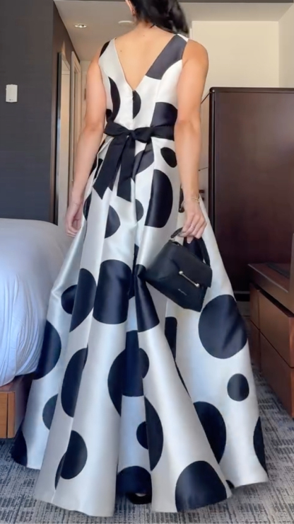 Black & White Polka Dot Satin Gown