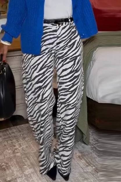 Women's Black and White Zebra Print Casual Wide Leg Pants