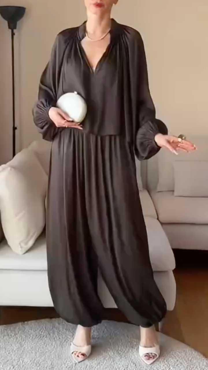 Women's V-Neck Satin Loose-Fitting Elegant Suit