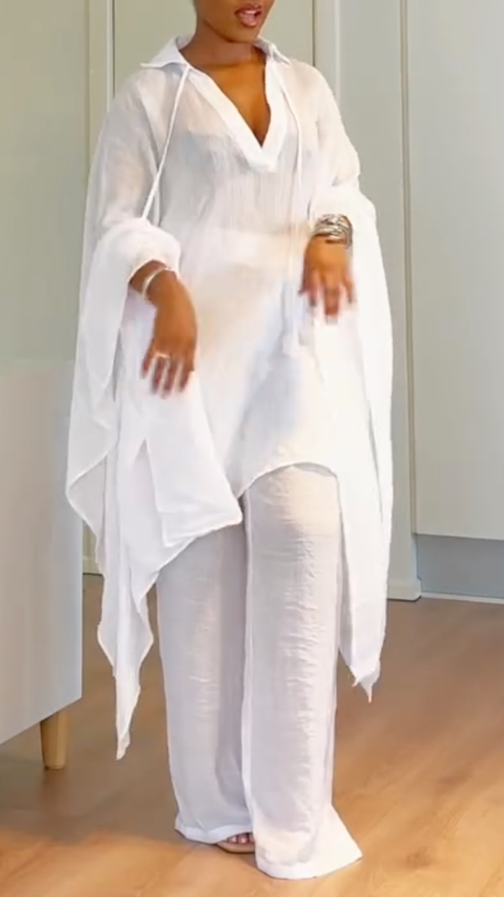 Sheer Oversized Tunic & Wide Leg Pants Co‐Ord Set