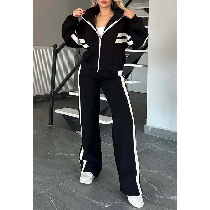 🔥Women's Striped Zipper Jacket & Casual Pants 2-Piece Set