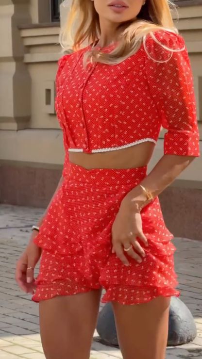 Red Floral Two-Piece Mini Dress Set