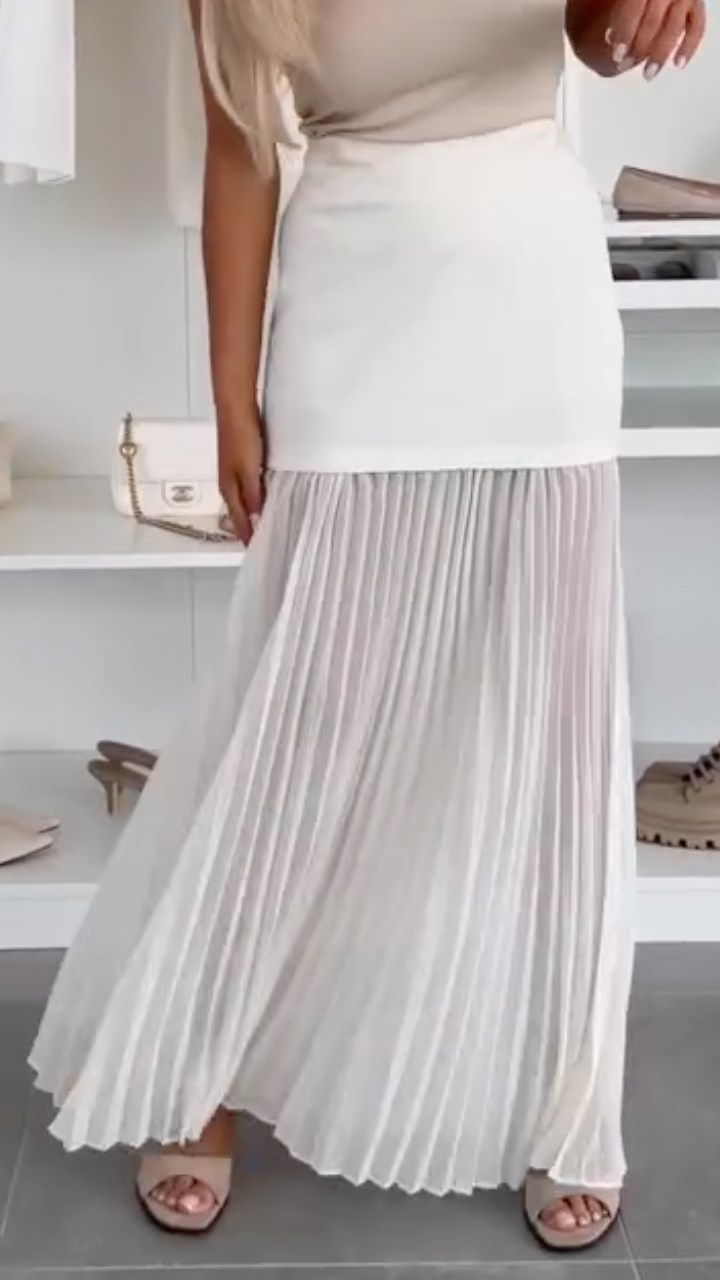 Women's Collared Blazer + Pleated Skirt Elegant Suit