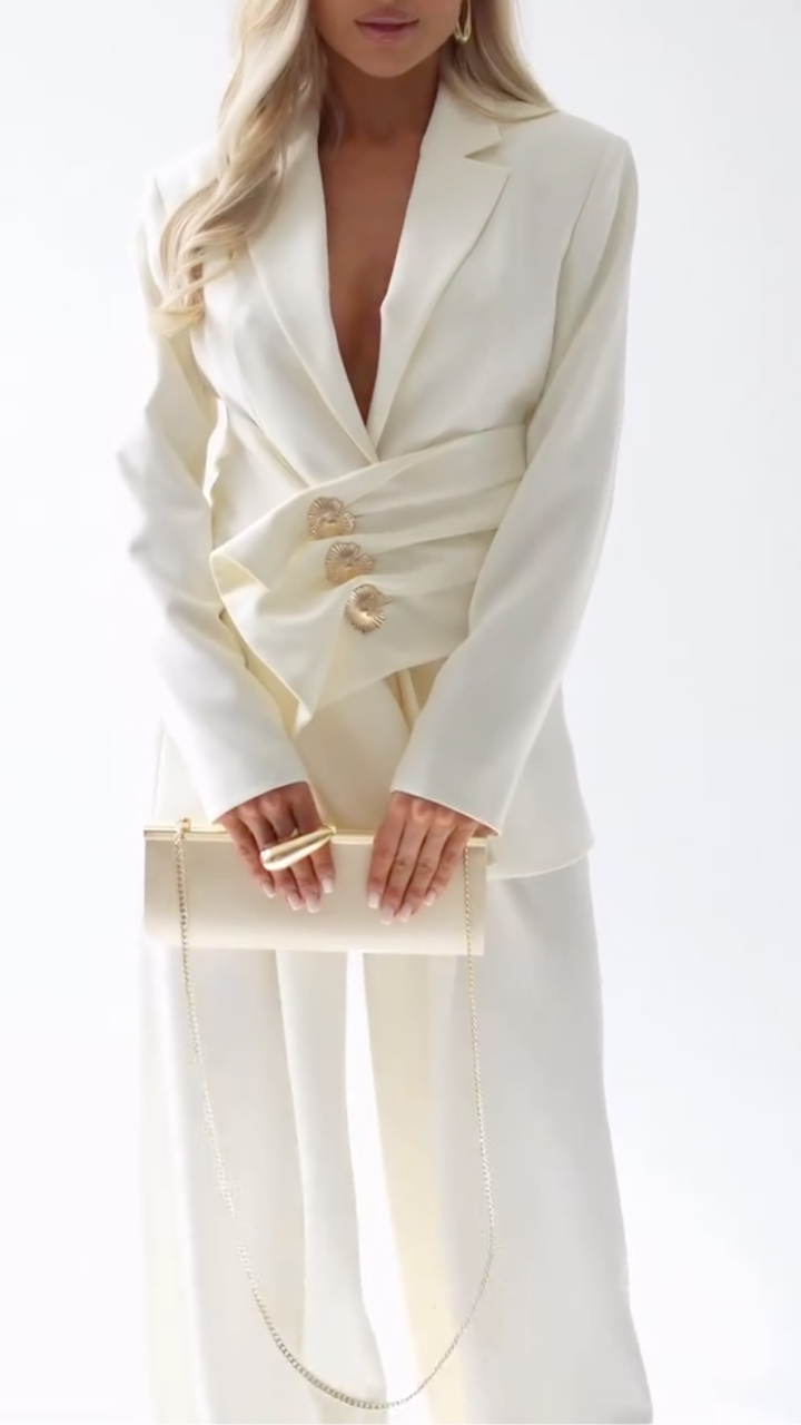 Women's Deep V-neck Fitted Wide-leg Suit