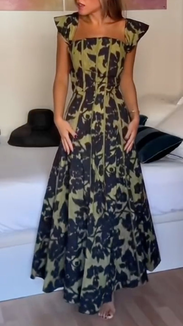 Women's Printed Patchwork Detachable Sleeve Elegant Dress