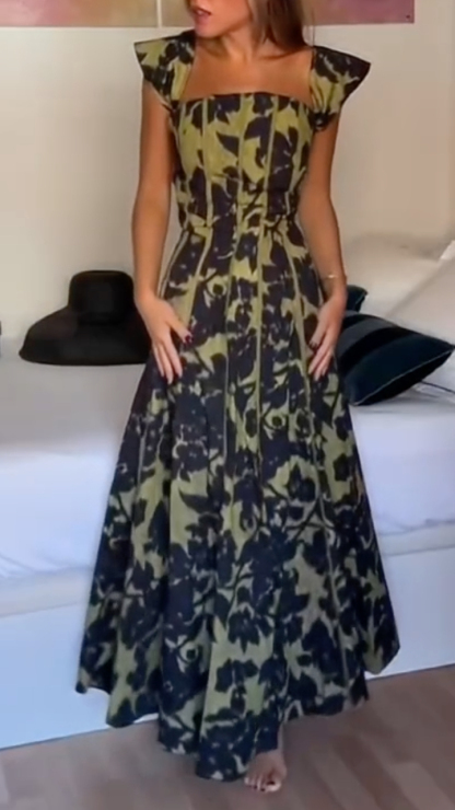 Women's Printed Patchwork Detachable Sleeve Elegant Dress