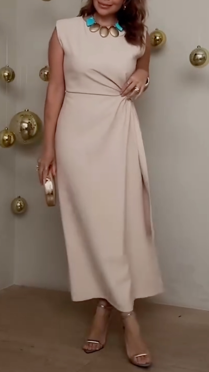 Women's Round Neck Fitted Waist Elegant Dress