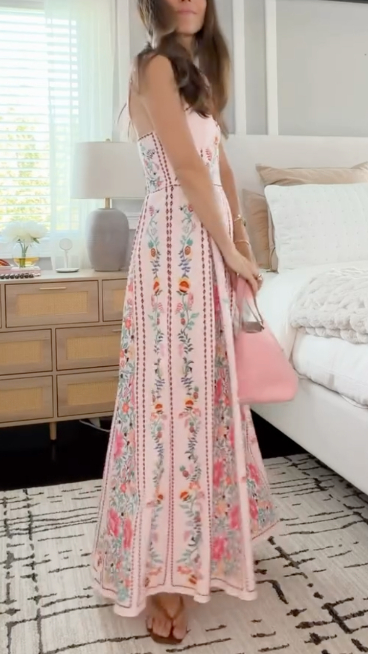 Pink Floral Print Spaghetti Strap Maxi Dress