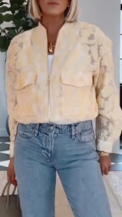 Apricot Jacquard Short Bomber Jacketit