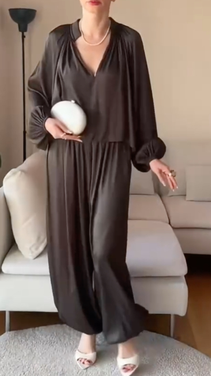 Women's V-Neck Satin Loose-Fitting Elegant Suit