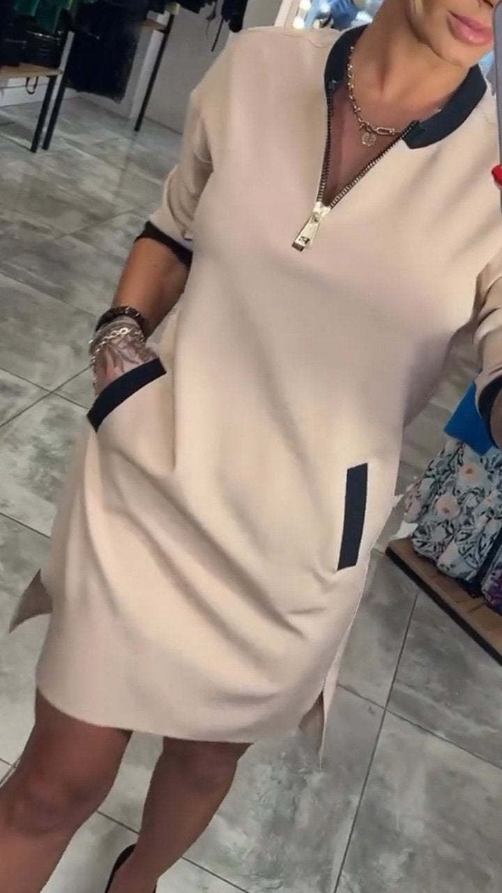 Women's Temperament Solid Color Mid-sleeve Dress