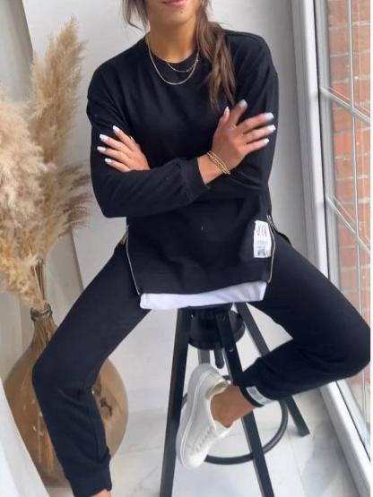 Sudadera de dos piezas patchwork para mujer con top y pantalon