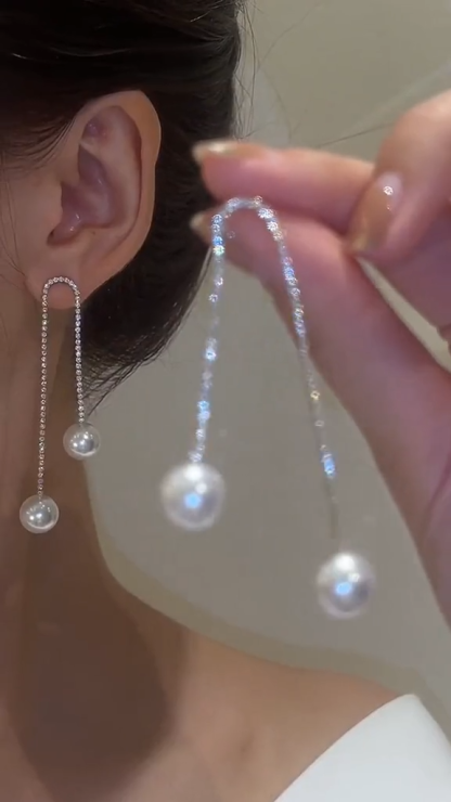 Rhinestone Tassel Pearl Earrings