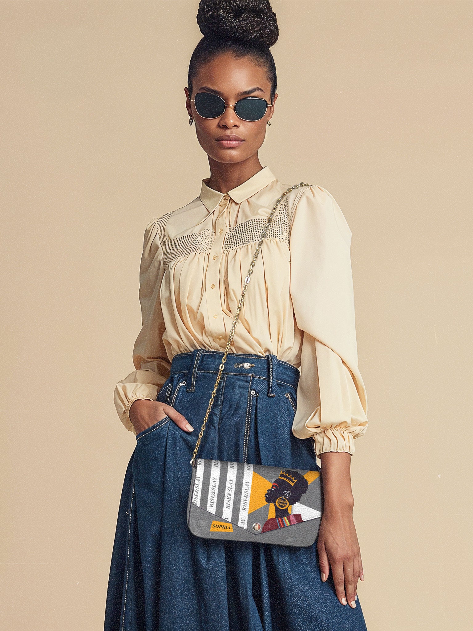Rise & Slay - "Yenye" Black Envelope Chain Crossbody Bag