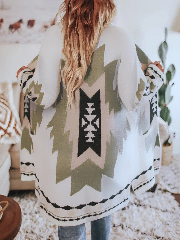 Loose Long Sleeve Printed Cardigan