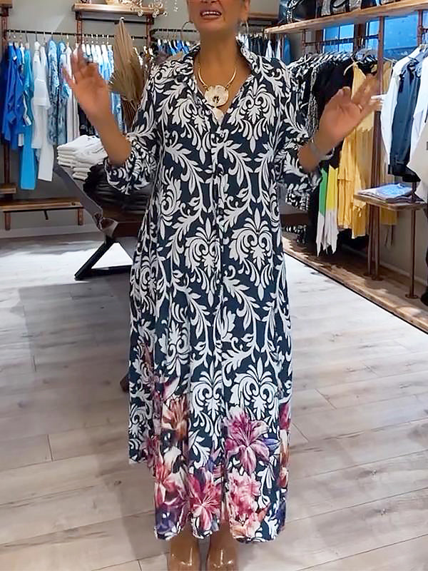 Women's Casual Lapel Printed Dress