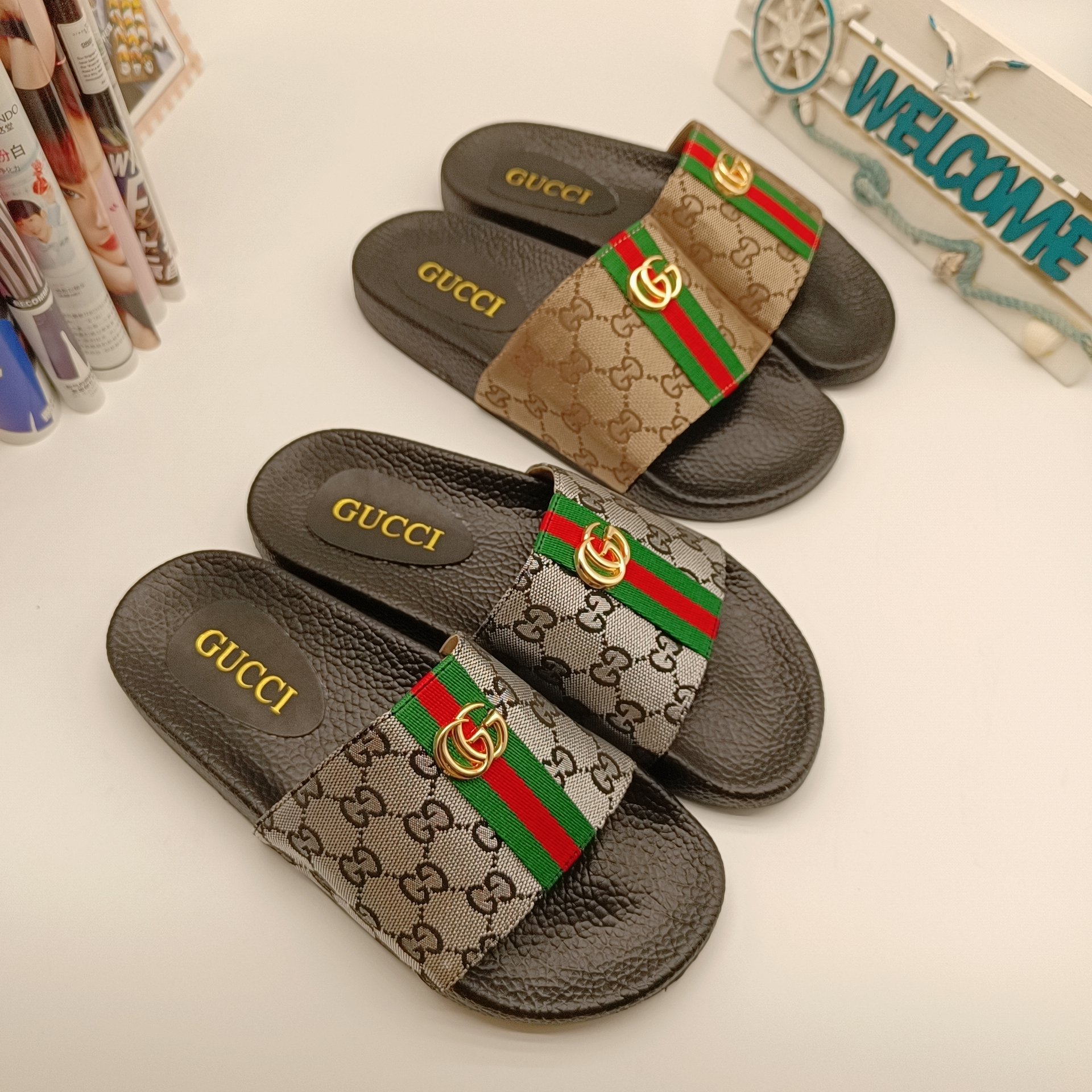 DOUBLE G Supreme Monogram Slide Sandals