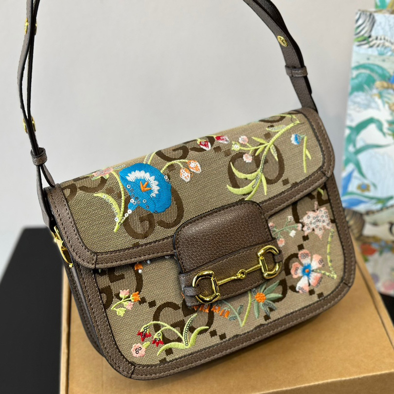 Monogram Jumbo Calfskin Embroidered Horsebit 1955 Shoulder Bag