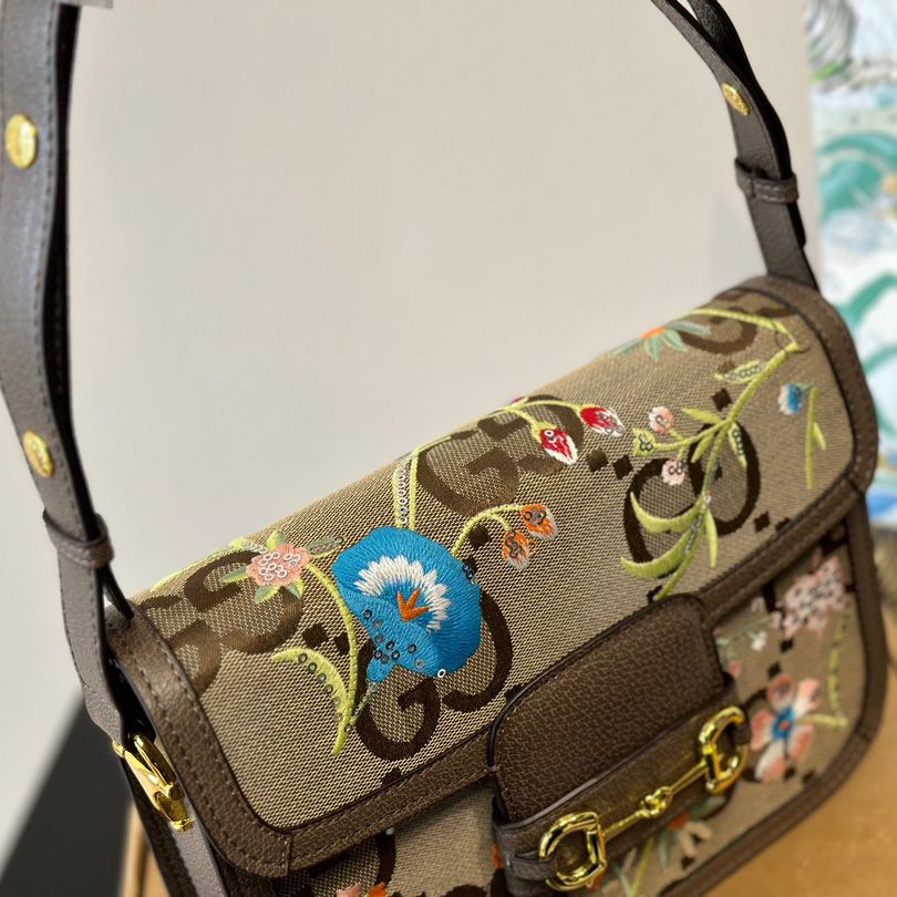 Monogram Jumbo Calfskin Embroidered Horsebit 1955 Shoulder Bag