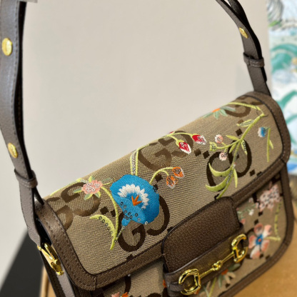 Monogram Jumbo Calfskin Embroidered Horsebit 1955 Shoulder Bag