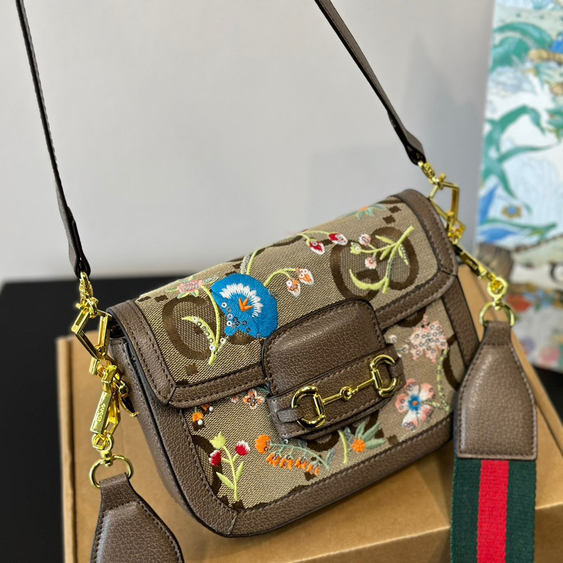 Monogram Jumbo Calfskin Embroidered Horsebit 1955 Shoulder Bag