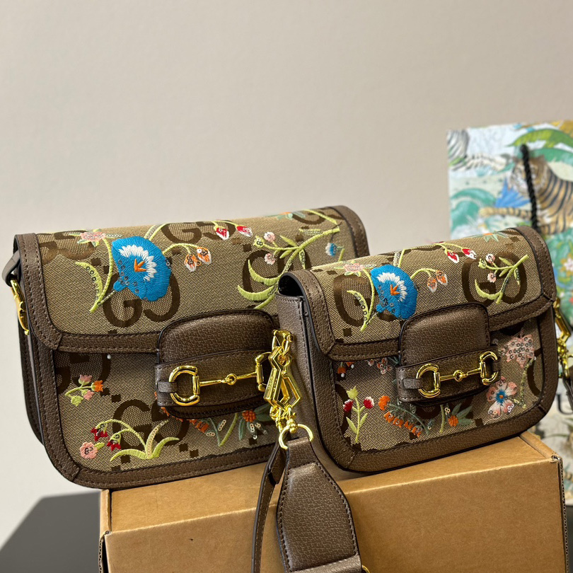 Monogram Jumbo Calfskin Embroidered Horsebit 1955 Shoulder Bag