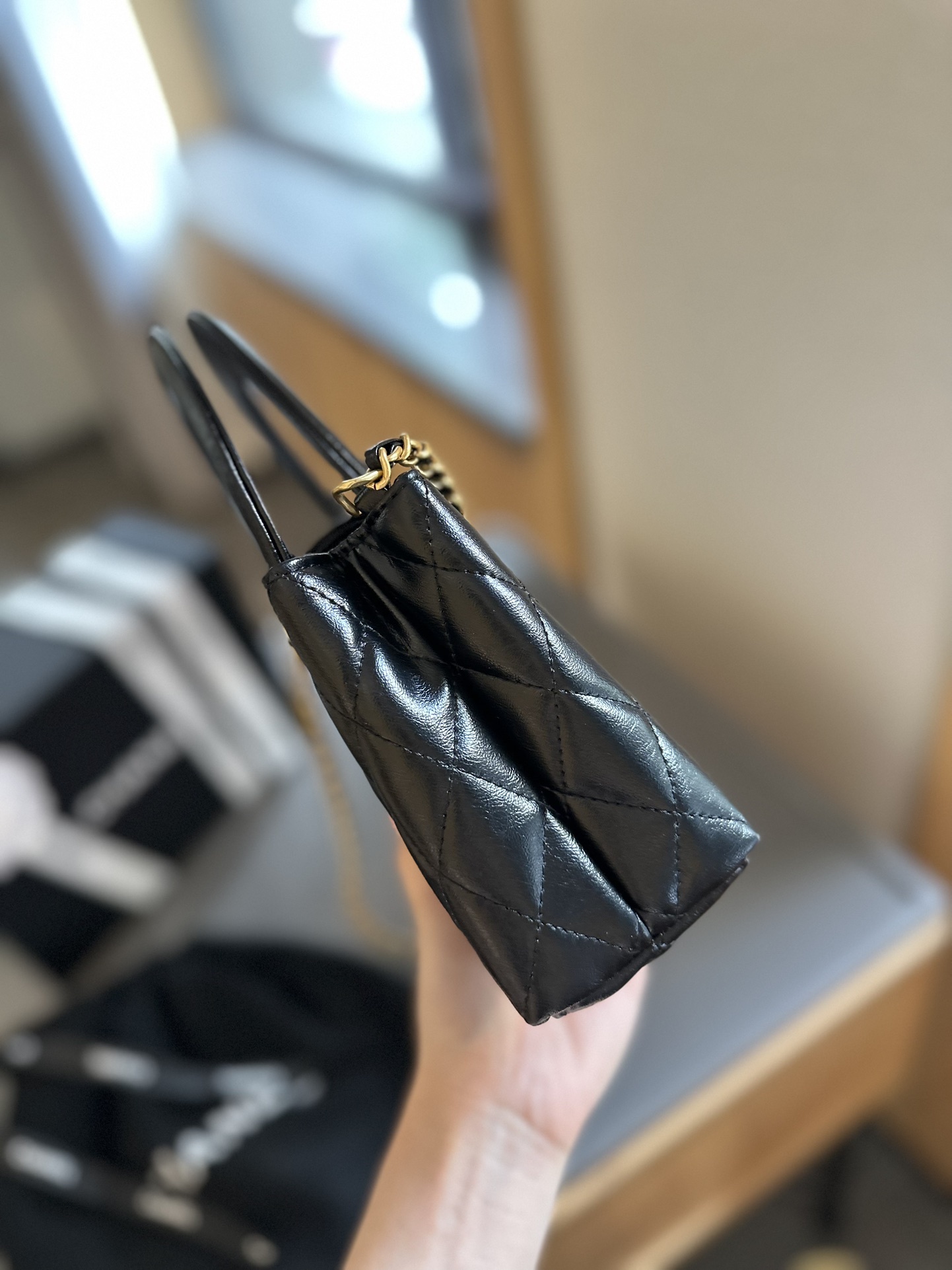 Shiny Aged Calfskin Coral Mini Kelly Shopping Bag