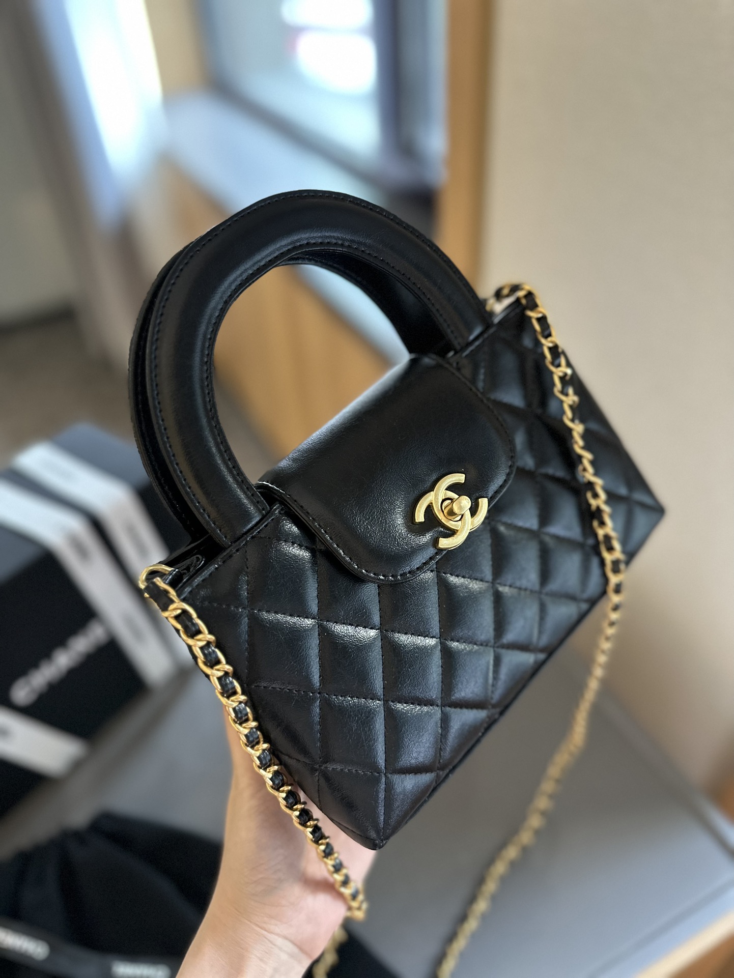 Shiny Aged Calfskin Coral Mini Kelly Shopping Bag