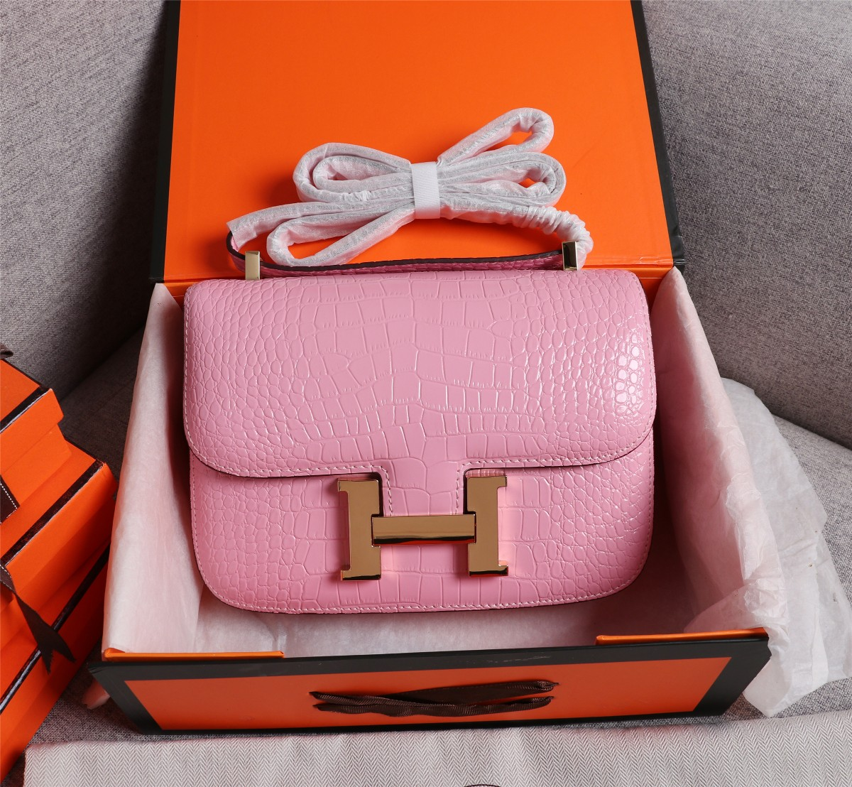 Constance 23 bag Pink Crocodile Leather