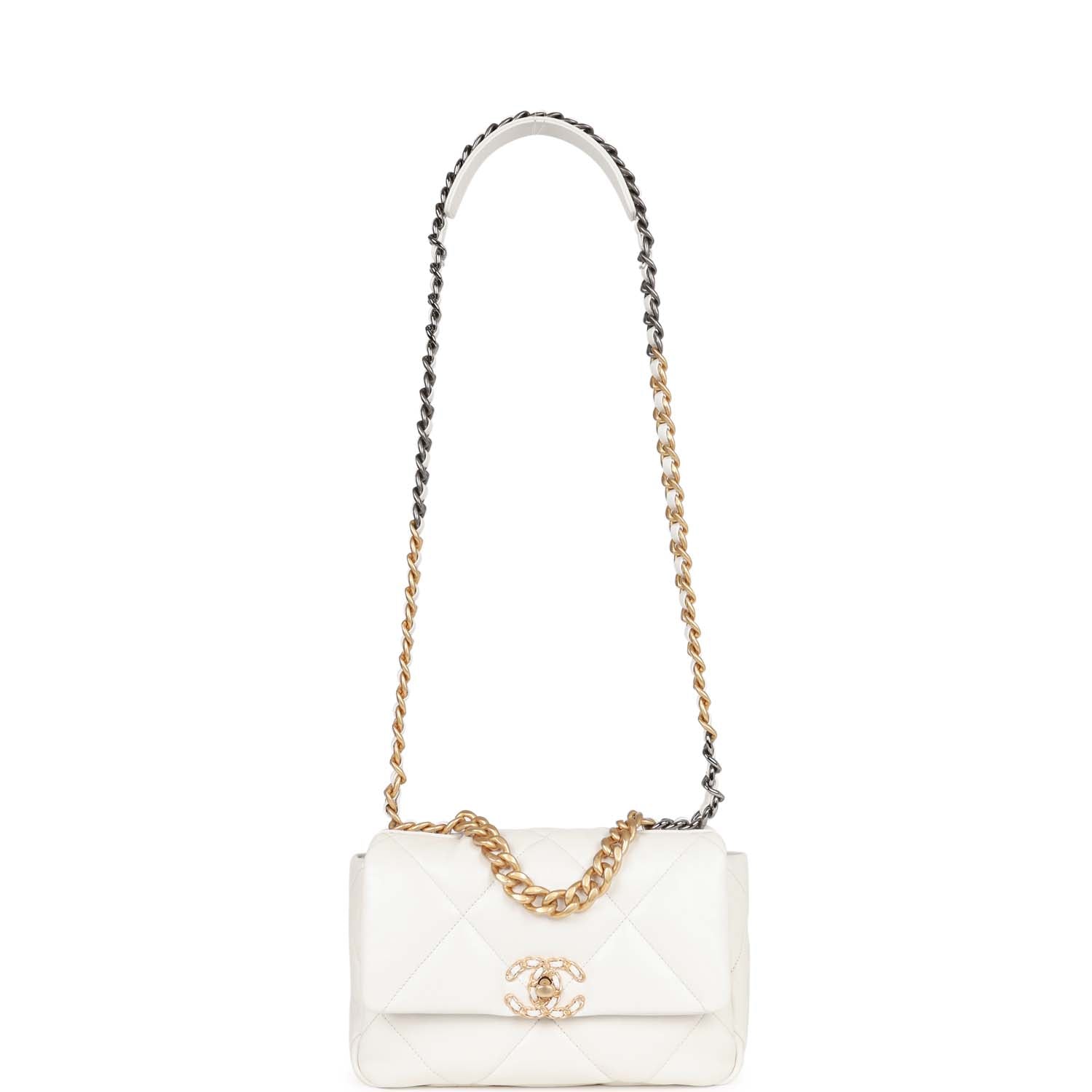 Medium 19 Flap Bag White Calfskin Mixed Hardware