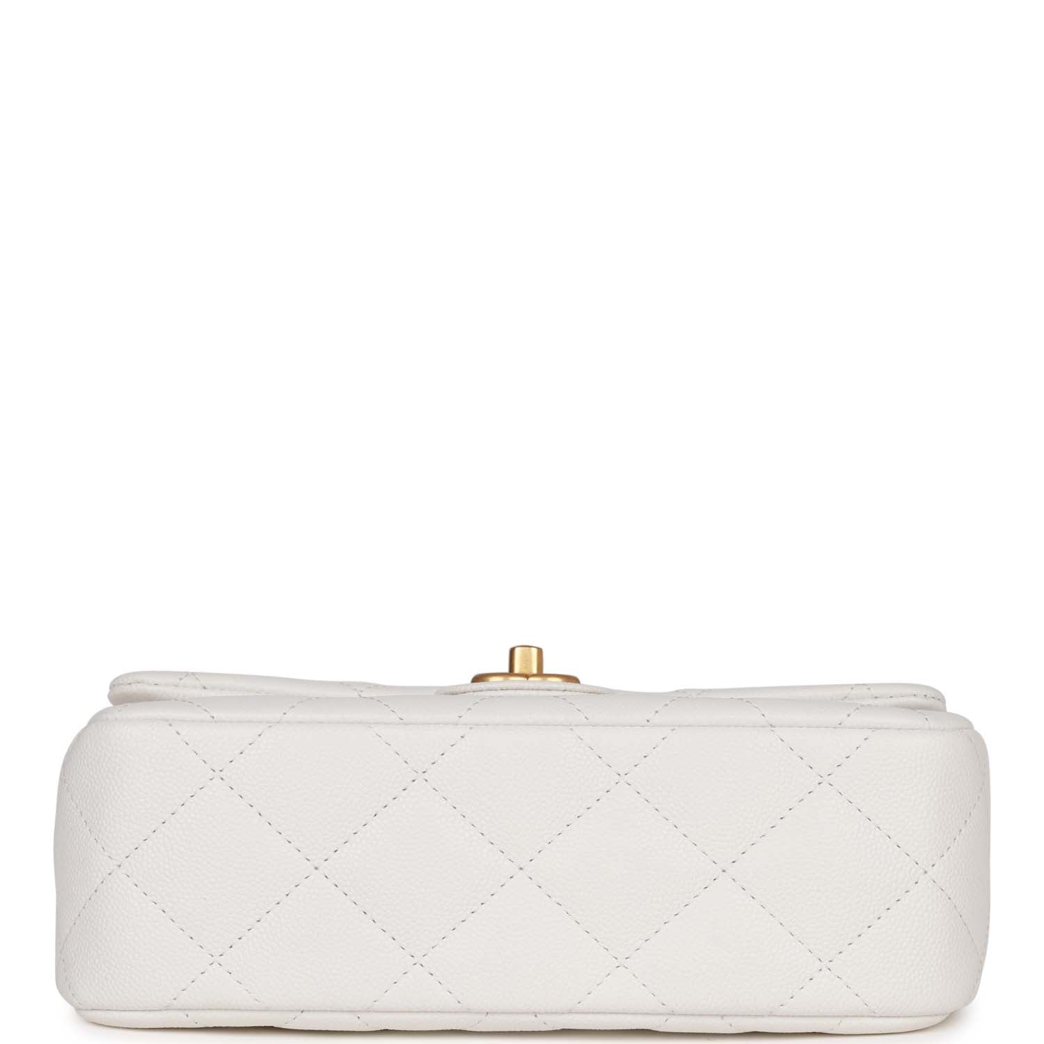 Medium Sweetheart Crush Flap Bag White Caviar Antique Gold Hardware