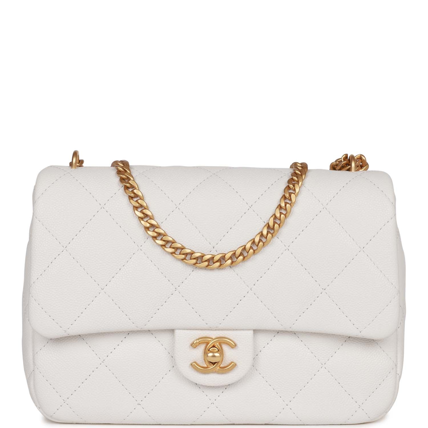 Medium Sweetheart Crush Flap Bag White Caviar Antique Gold Hardware