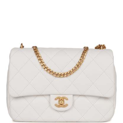 Medium Sweetheart Crush Flap Bag White Caviar Antique Gold Hardware