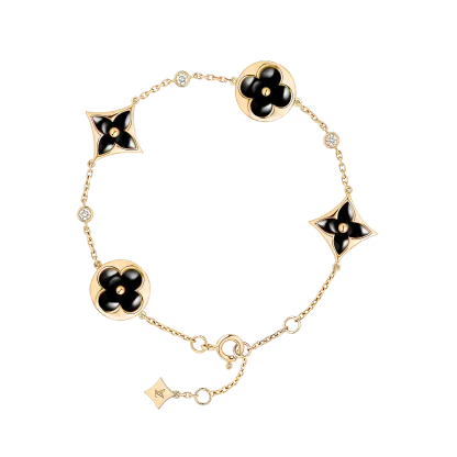 Color Blossom BB Multi-Motif Bracelet, Yellow Gold, Onyx And Diamonds