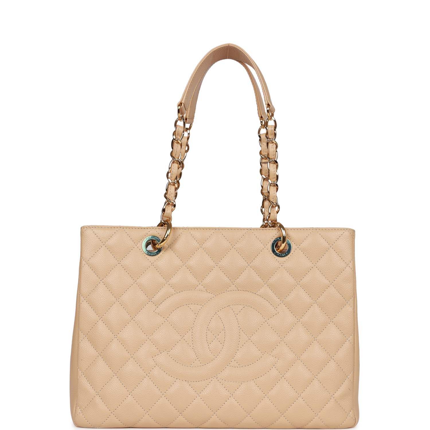 Grand Shopping Tote (GST) Beige Caviar Gold Hardware