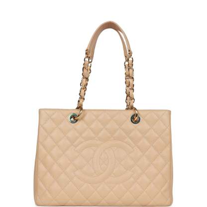 Grand Shopping Tote (GST) Beige Caviar Gold Hardware