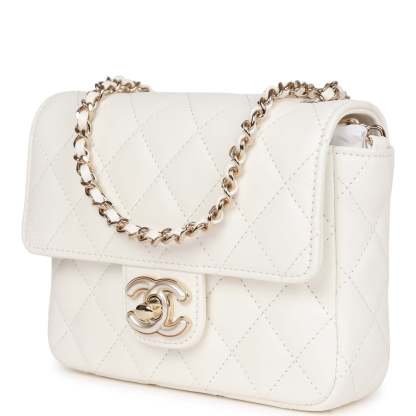Sweet Mini Square Flap Bag White Lambskin Light Gold Hardware