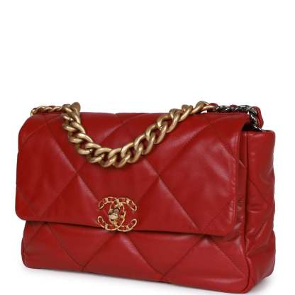 Medium 19 Flap Bag Red Calfskin Mixed Hardware