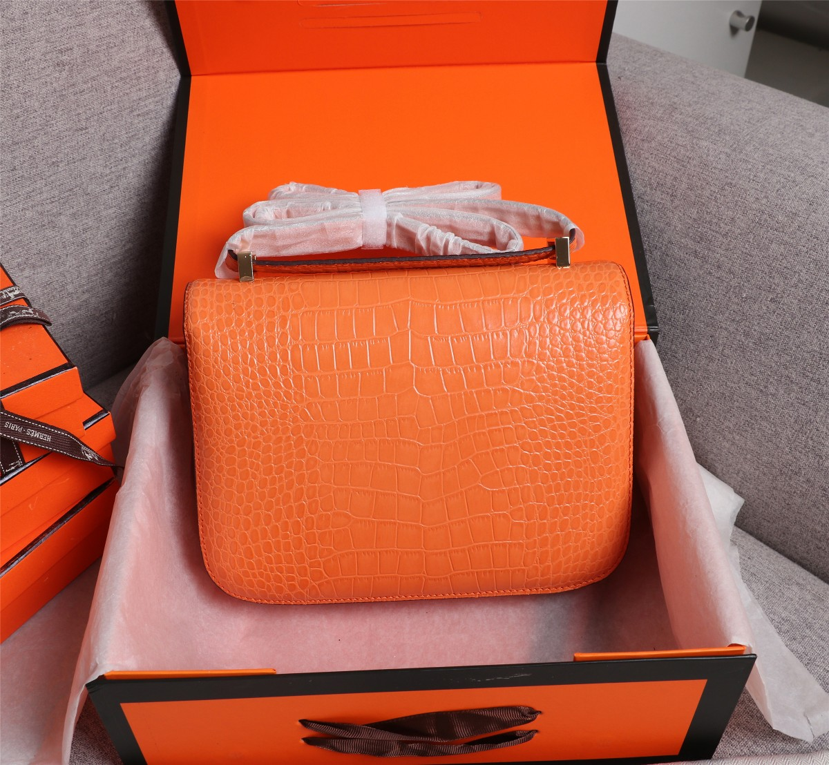 Constance 23 bag Orange Crocodile Leather