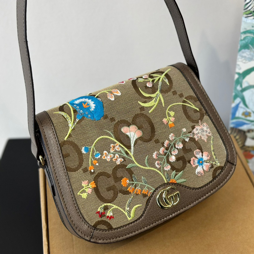 Ophidia Calfskin Embroidered Shoulder Bag