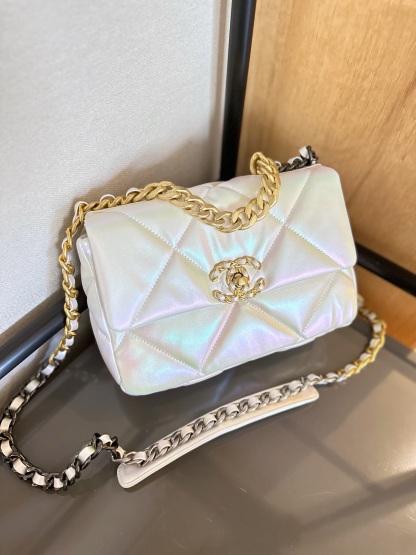 White Lambskin CLASSIC FLAP Small Medium Bag Silver Gold Reverse Hardw