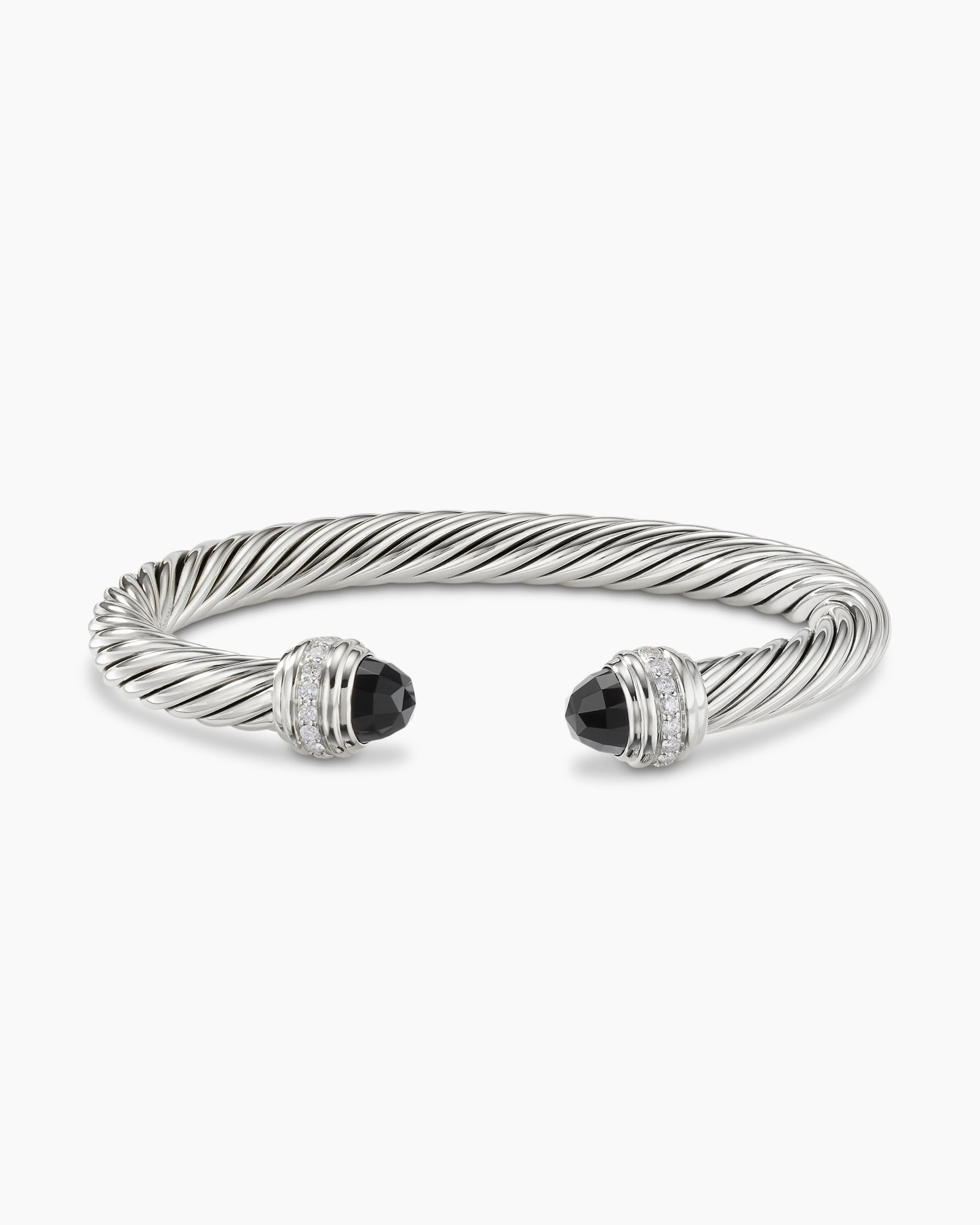 Classic Cable Bracelet Sterling Silver with Black Onyx and Diamonds, 7mm