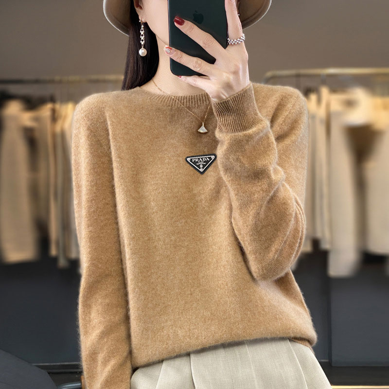 Supports quality inspection, seamless 100% pure wool, first-line ready-to-wear, autumn and winter new short-sleeve round-neck solid color knitted sweater.
