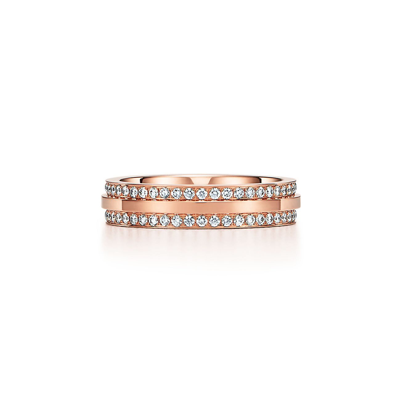 T Narrow Pave Diamond Ring in 18k Rose Gold