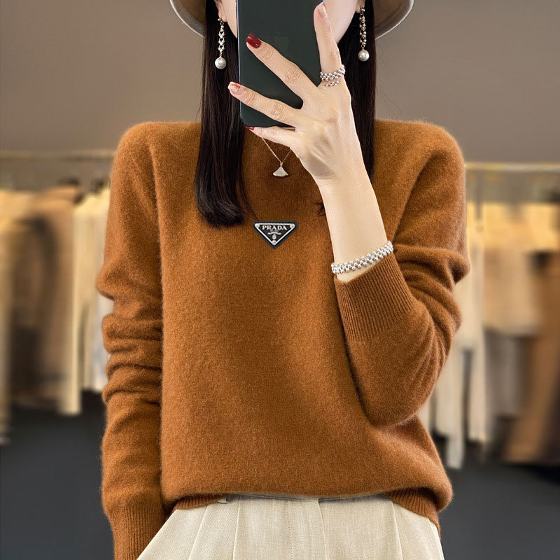 Supports quality inspection, seamless 100% pure wool, first-line ready-to-wear, autumn and winter new short-sleeve round-neck solid color knitted sweater.