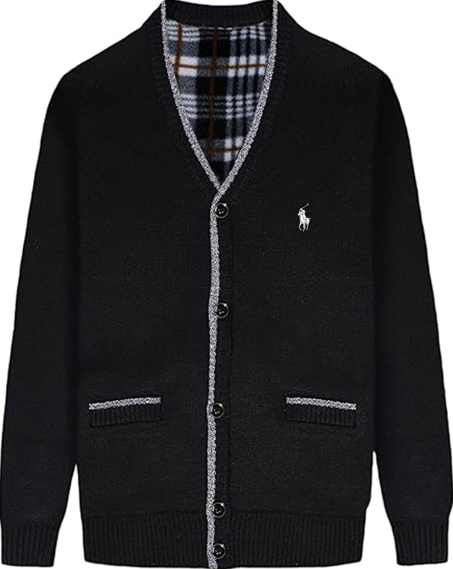 Men's Shawl Collar Cardigans Slim Fit Button Cable Knit Black Sweater Pockets