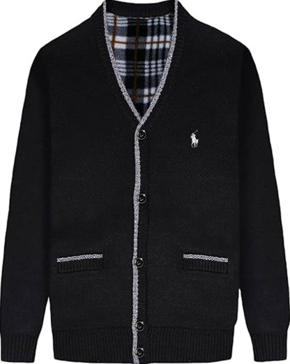 Men's Shawl Collar Cardigans Slim Fit Button Cable Knit Black Sweater Pockets