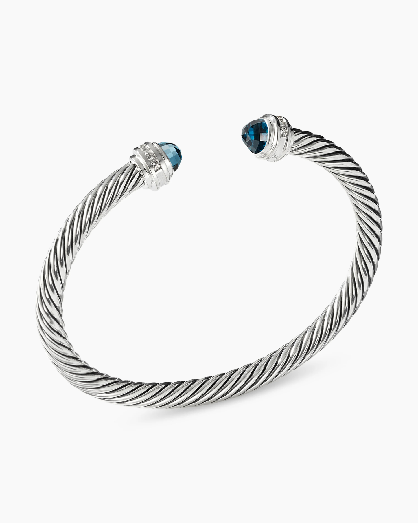 Classic Cable Bracelet Sterling Silver with Hampton Blue Topaz and Diamonds, 5mm
