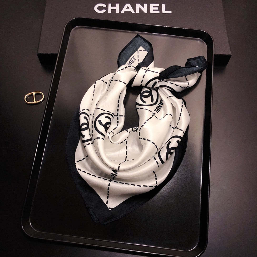 Double C square striped silk scarf